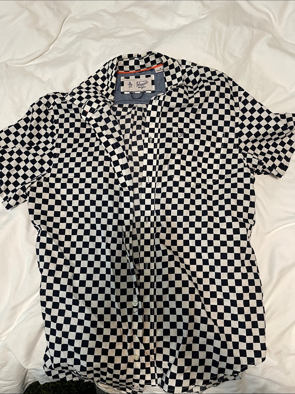 Original Penguin Black & White Checkerboard Short-Sleeve Button-Down Shirt